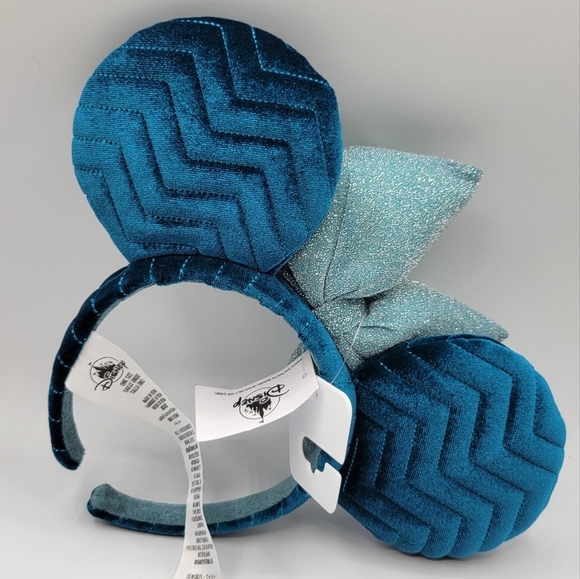 Disney Parks WDW Teal Velvet Chevron & Aqua Glitter Bow Ear Headband main image 5